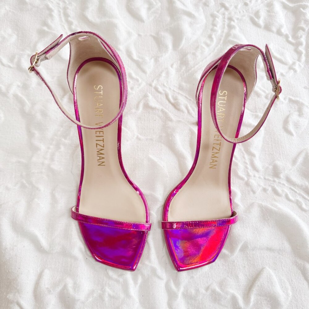 Stuart Weitzman Pink Iridescent Ankle-Strap Stiletto Sandals - Picture 5 of 10